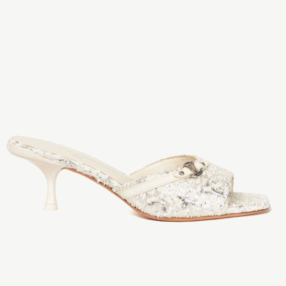 Louis Vuitton 6AM Blanc Monogram Tweed Mule Sandals